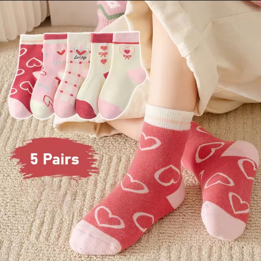 5/$40 | Autumn Fall Heart Stripes Patterned Punk Cream Beige Socks
